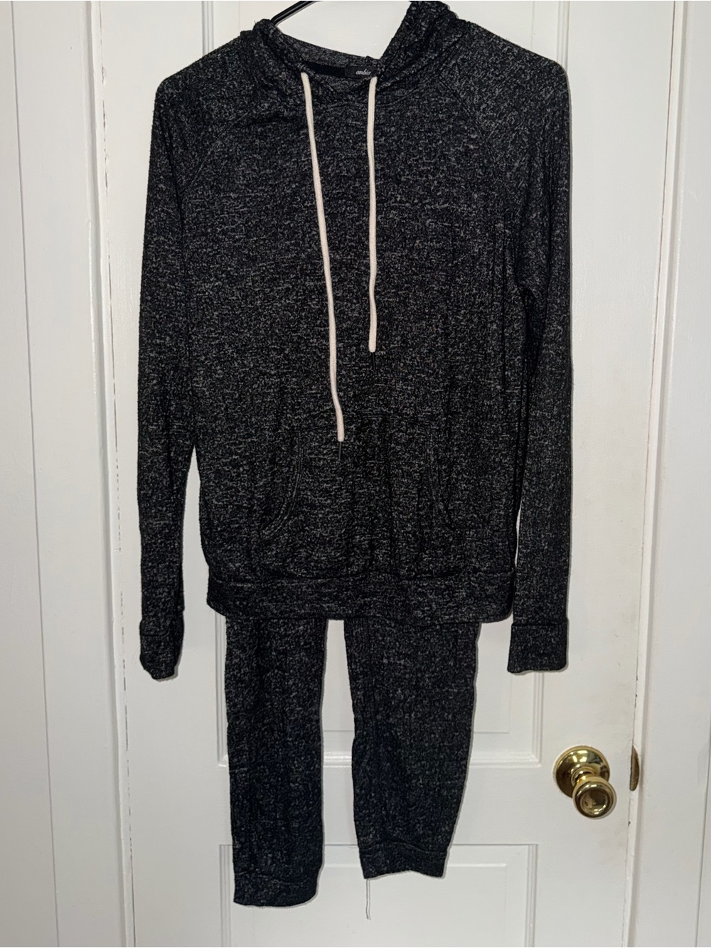 Black & Gray Marled Hoodie Jogger Set – Size Medium